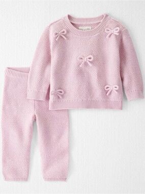 Little Planet by Carter’s Organic Cotton Bow Sweater Knit Set On Daylily Pink